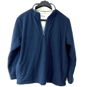 Orvis Sherpa Fleece Lined Sweater Mens XL‎ Blue 1/4 Zip Pullover Outwear Commute